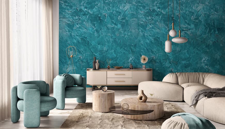 Decorative stucco with silver metallic wax, an effect of depth