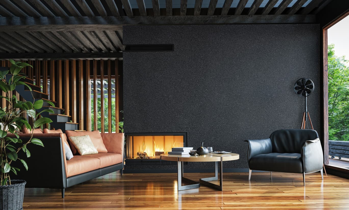 Perete decorat cu efectul Obsidian Negru de la Fox Dekorator